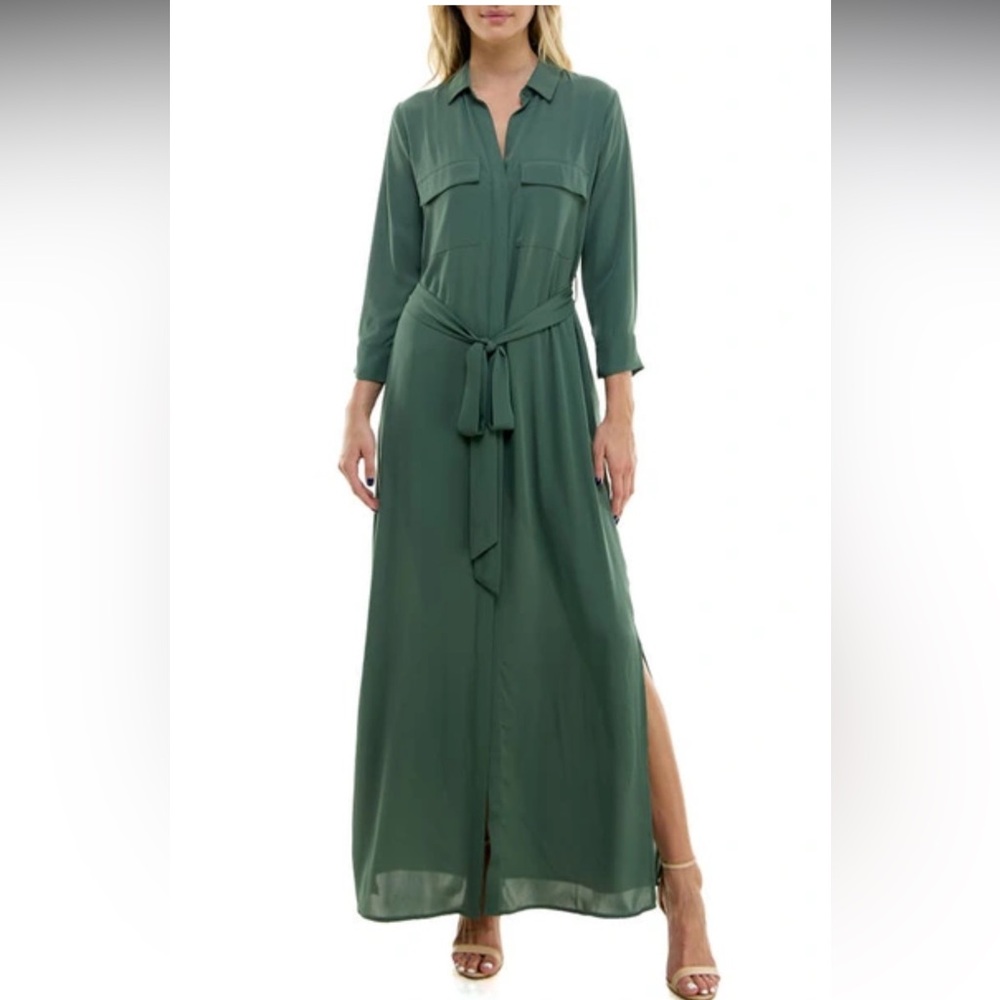 Socialite Long Sleeve Satin Maxi Shirtdress Size S